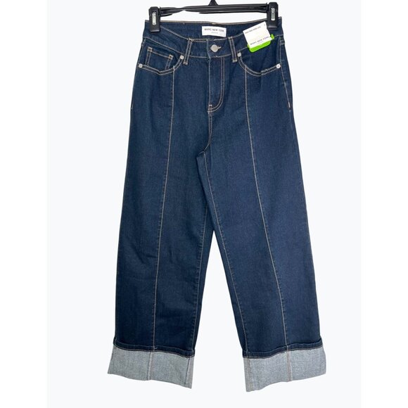 Marc New York Womens High Rise Wide Leg Jeans Cuffed Hem Stretch Denim Size 2 - Picture 1 of 16